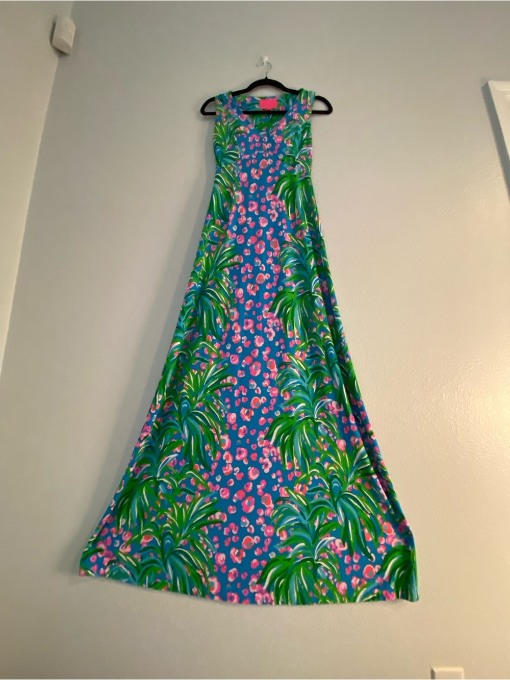 Lilly Pulitzer Blue Maxi Dress with Green Palm & Pink Floral Print - Picture 7 of 8